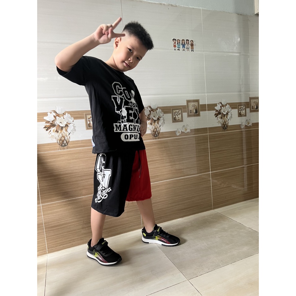 Đồ bộ bé trai Con Xinh cotton CONVEX phối quần đỏ đen, thời trang dành cho trẻ em từ 4 đến 10 tuổi