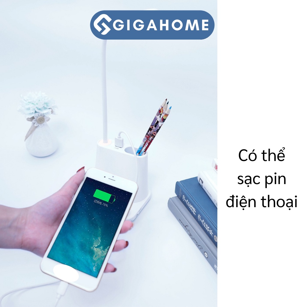 Đèn Học Để Bàn Chống Cận Tích Điện, Bảo Vệ Mắt Cảm Ứng 2 Chế Độ Sáng GIGAHOME 8504