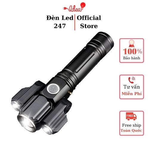 Đèn pin cầm tay 3 đầu Electric Torch siêu sáng 4 chế độ, đa góc chiếu Bảo hành uy tín