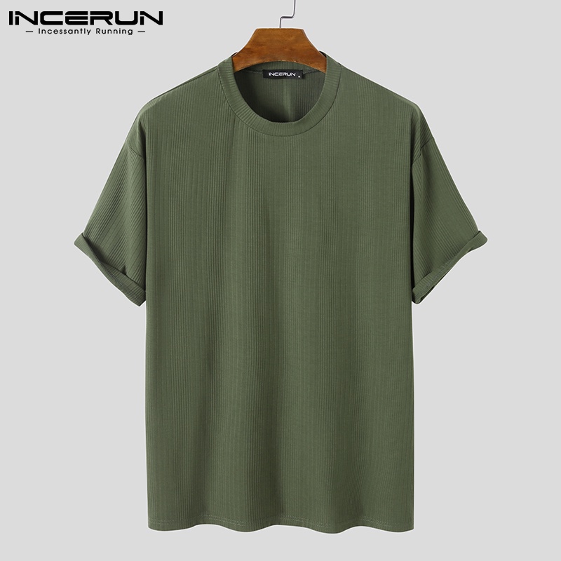 Áo thun INCERUN tay ngắn cổ tròn 3 màu sắc tùy chọn thiết kế đơn giản dành cho nam