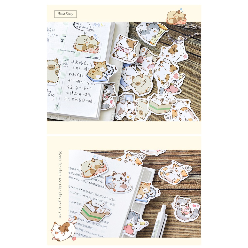 Sticker chủ đề Mèo Mập - Hộp 45 miếng dán trang trí sổ tay Bullet Journal - M057
