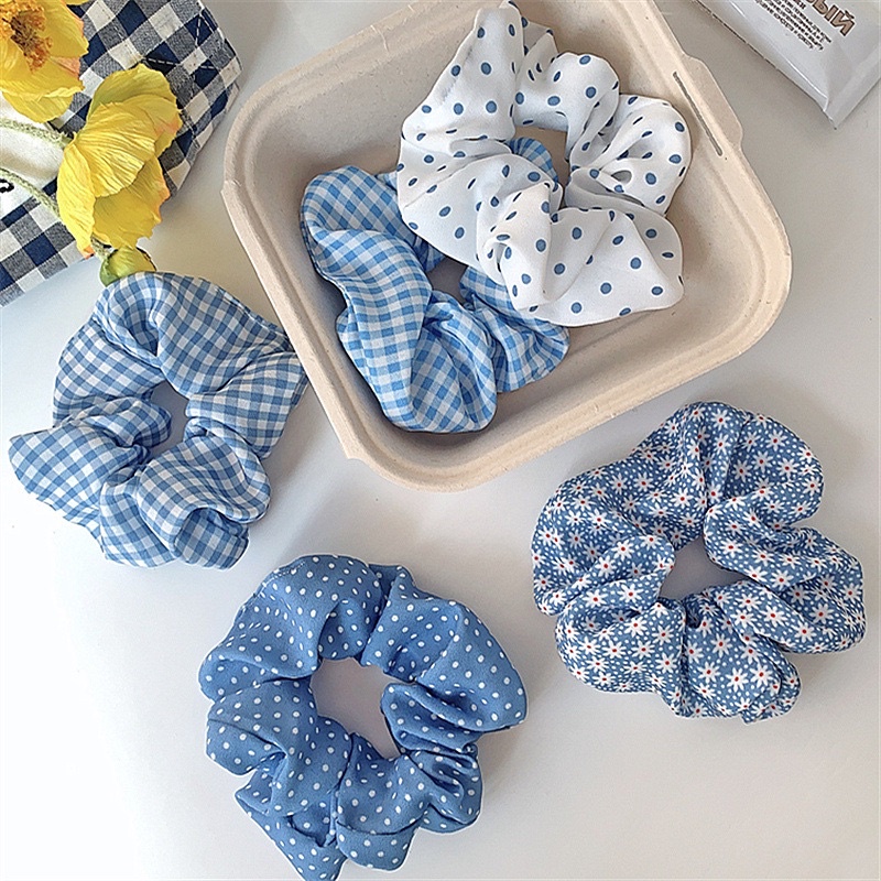 scrunchies xanh biển phong cách dễ thương