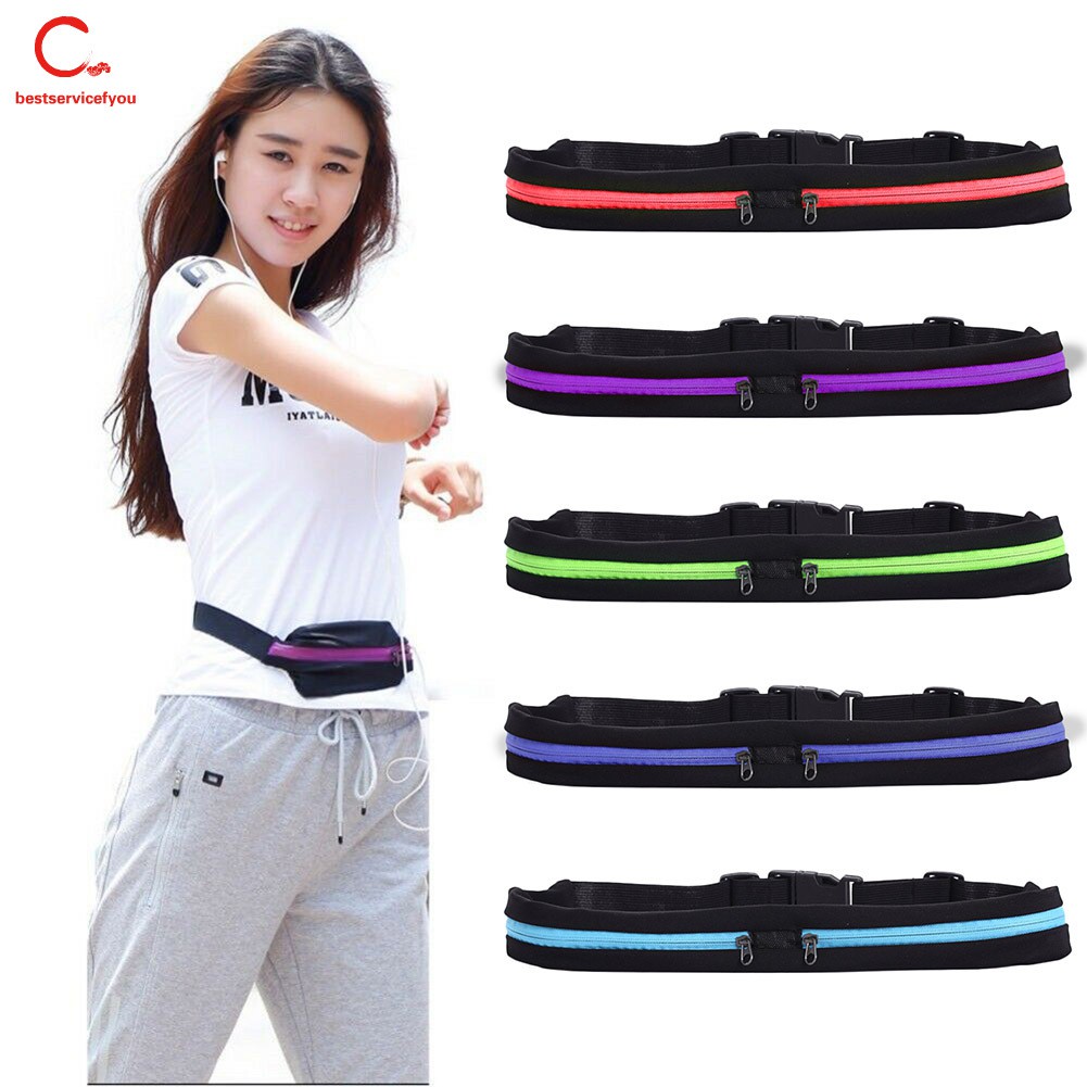 Dual Pocket Running Belt Adjustable Waist Bag for Sports Fitness Mobile Phones