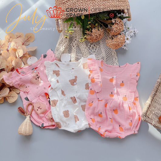 Đồ Bộ Sơ Sinh Bé Gái Chính Hãng CrownSpace Họa Tiết Trái Dứa CKGS2911304 - Thoáng Mát,Thấm Hút Mồ Hôi - Size 1 đến 7