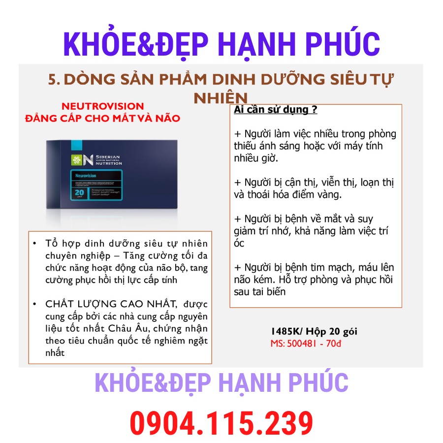 [ Siêu hỗ trợ mắt não ] Thực phẩm bảo vệ sức khỏe Siberian Super Natural Nutrition Neurovision – 20 túi/hộp 3 viên/túi