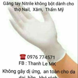Găng tay nitrile ko bột cho thợ Nail, spa, thẩm mỹ, phun xăm - màu trắng - loại 110k/hộp
