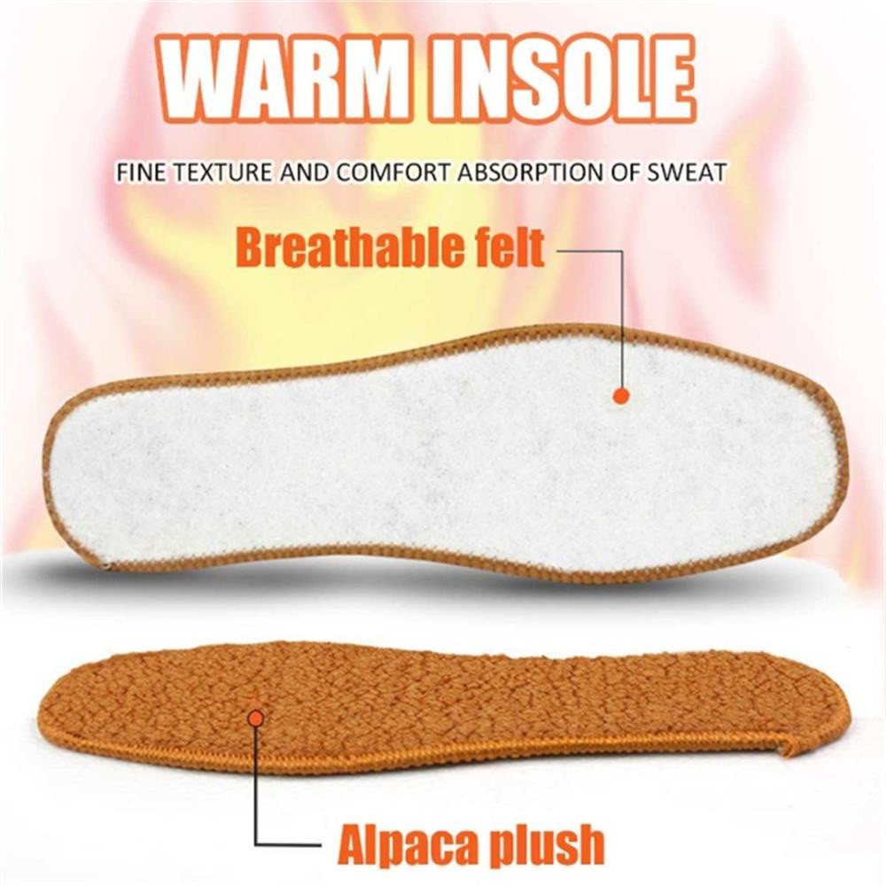 MELODG Comfort Performance Alpaca Plush Insoles Sweat-Absorbant Winter Thermal Insulation Cashmere Pad Keep Warm Elastic Shock Absorbing Snow Boots Insoles Unisex Breathable Wool Thicken