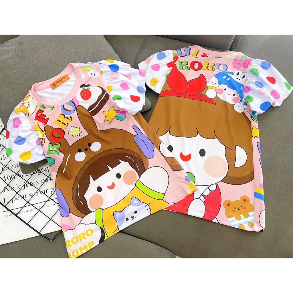 Đầm suông thun lạnh in 3D size đại cho bé gái từ 23 đến 45kg - Đầm váy bé gái - FREESHIP