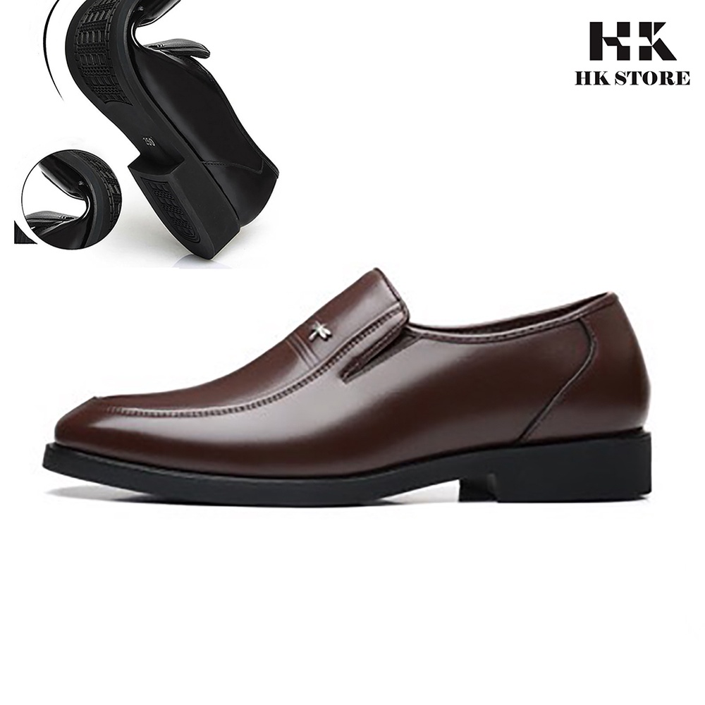 Giày nam trung niên chính hãng HK.STORE da bò xịn thích hợp cho người trung tuổi, giày da mềm đế kếp siêu bền