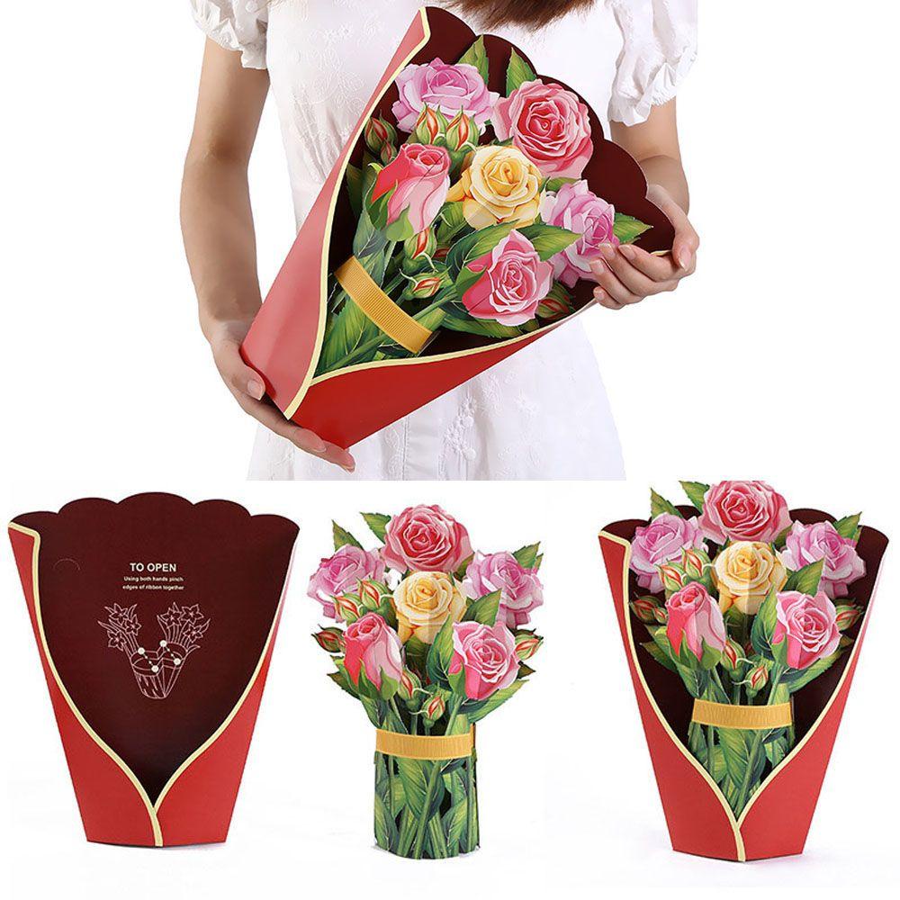 Thiệp Nổi 3D Hình Hoa Hồng / Lily / Hoa Hướng Dương / Hoa Tulip Xinh Xắn