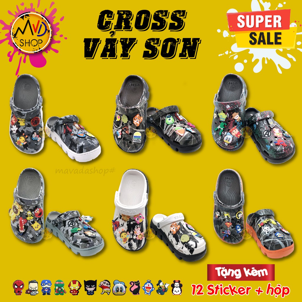 Dép Cross vảy sơn đế lượn sóng vảy sơn,Dép Cross bít đầu hotrend giới trẻ- Tặng kèm 12 Sticker+ hộp