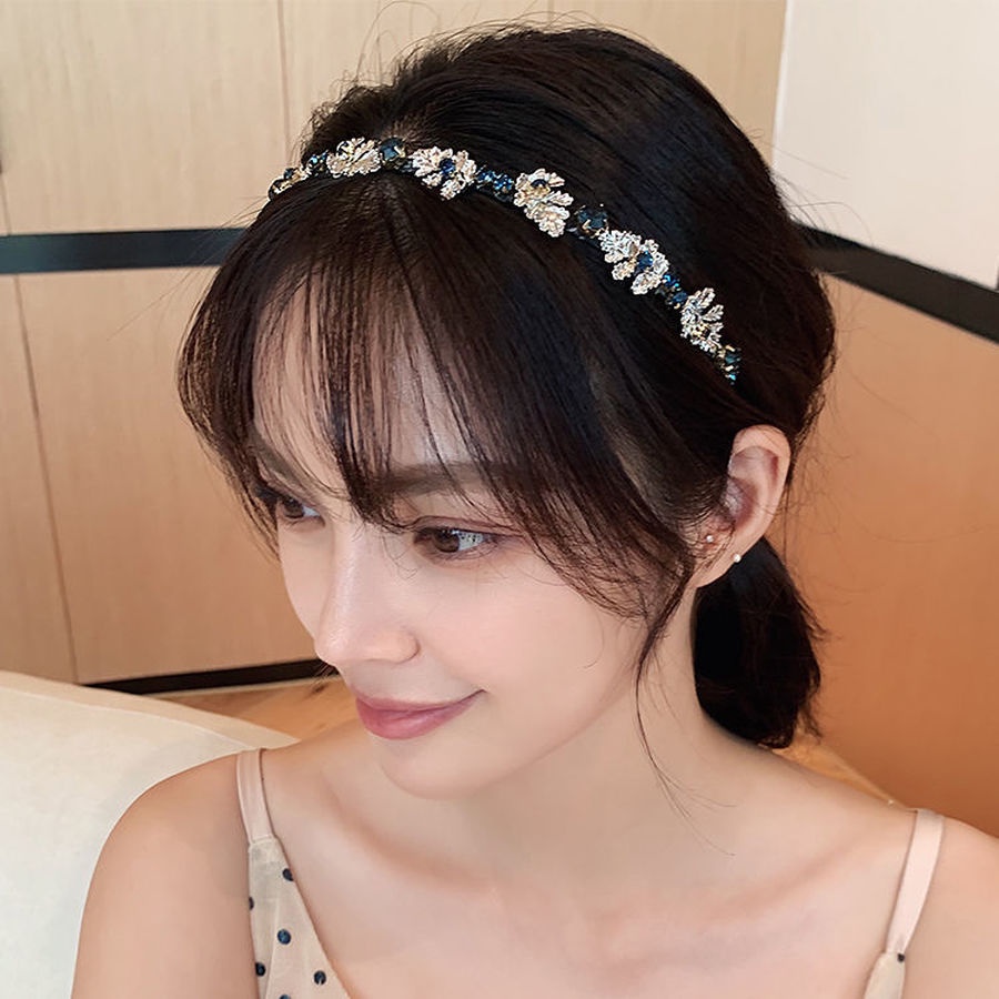 Băng Đô Cài Tóc Hình Lá Có Đính Đá Lấp Lánh Sang Trọng