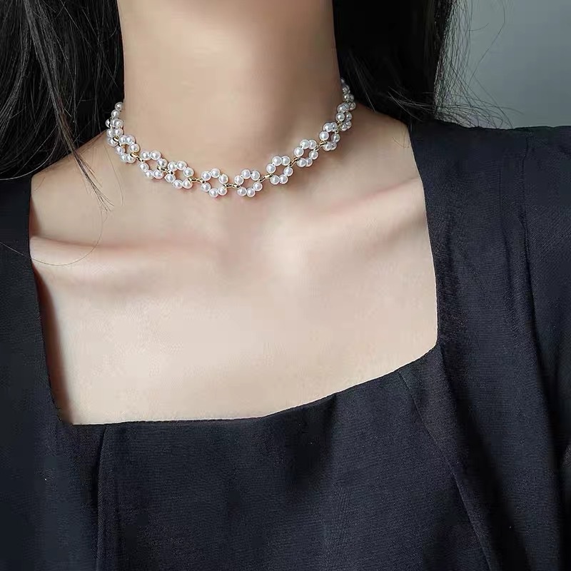 vòng cổ choker nữ cao cấp chuỗi ngọc nhân tạo sang trọng quý phái