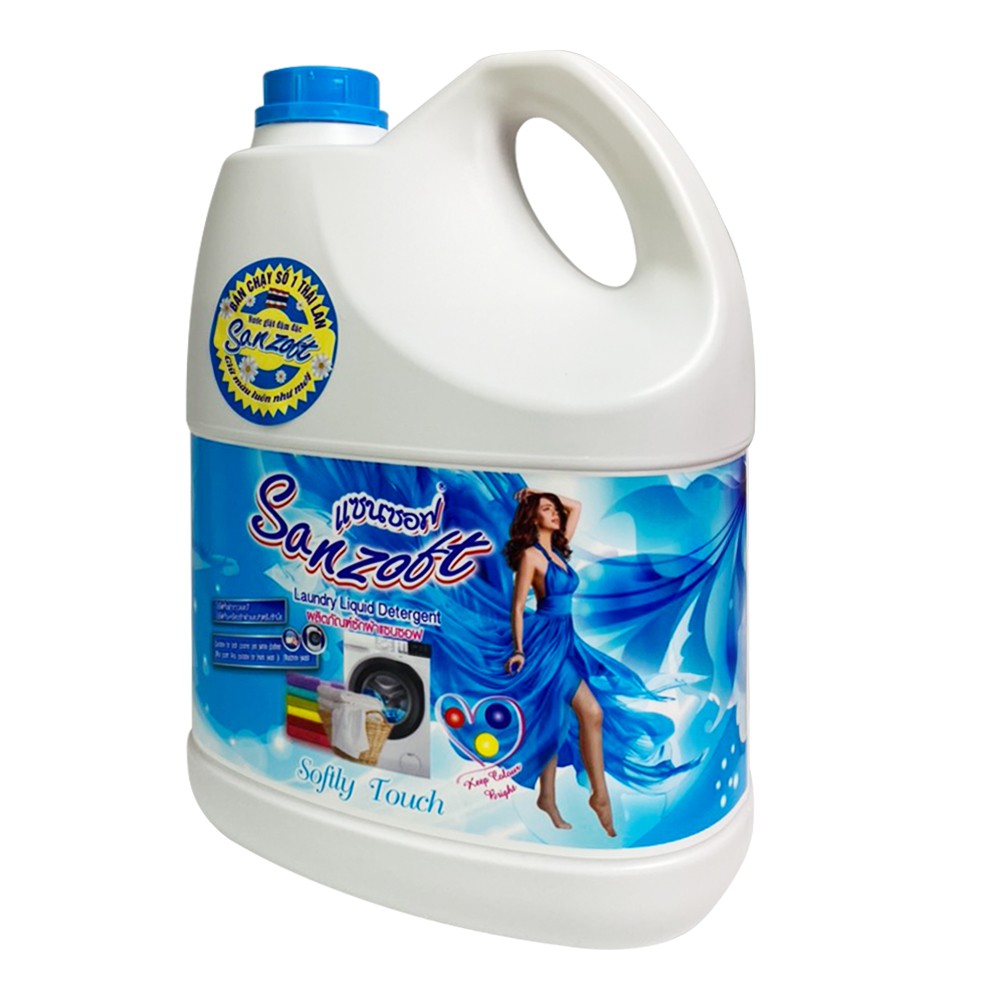 Nước giặt xả đậm đặc SANZOFT ngát hương hoa ly tươi mát Thái Lan 3500ml - can trắng xanh - Softy Touch