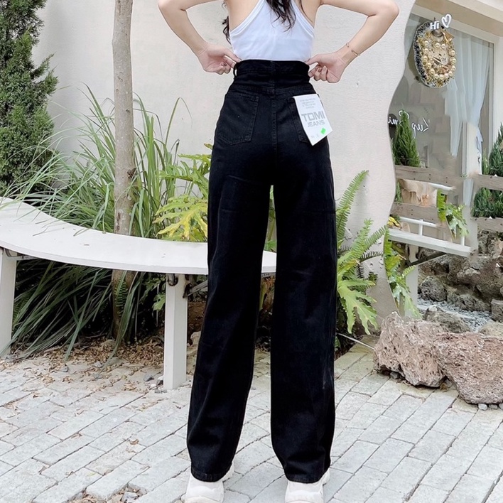 QUẦN JEANS ỐNG RỘNG NỮ LƯNG CAO MÀU ĐEN CAO CẤP NITI VUI TƯƠI ĐÓN CHÀO NGÀY MỚI ĐẲNG CẤP THỜI TRANG