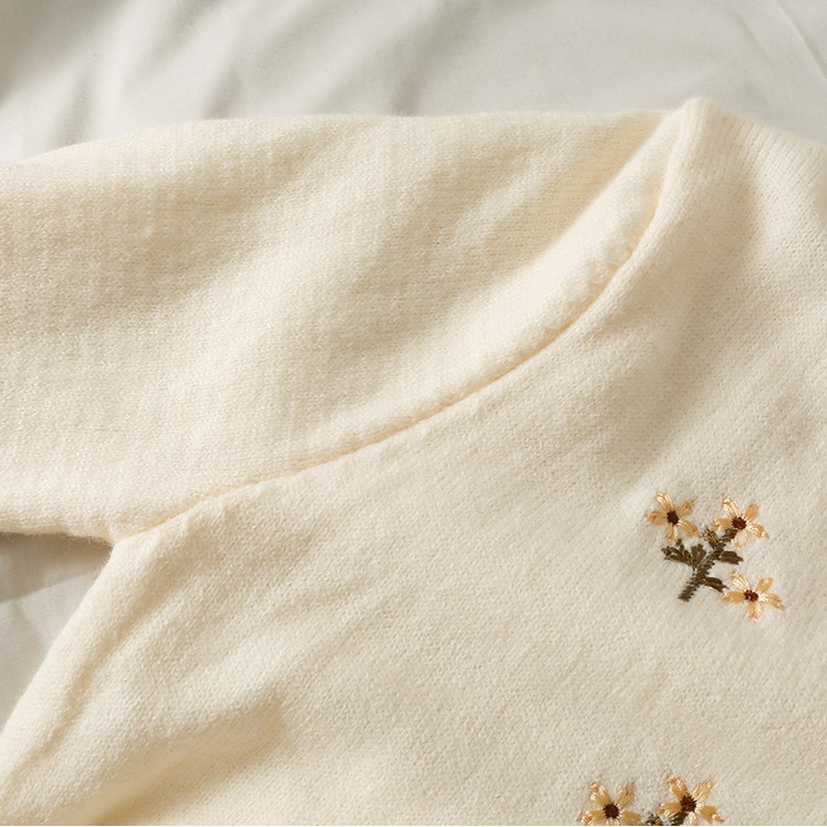 Áo Khoác Len Cardigan Dáng Ngắn Thêu Hoa Hàng Quảng Châu