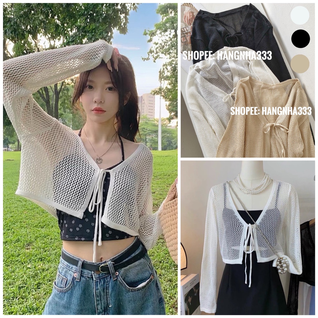 NEW || Áo choàng cardigan form ngắn dây cột ngực ren lưới mỏng nhẹ tiểu thư xinh xắn Ulzzang