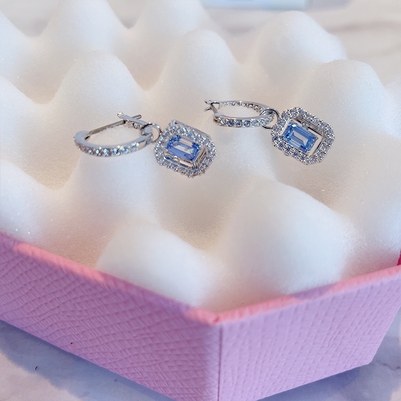 Swarovski Bông Tai Hình Vuông Đính Đá Pha Lê Màu Xanh Dương Xinh Xắn Cho Nữ