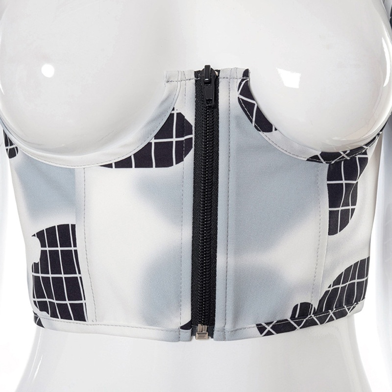 Áo Croptop Định Hình Cơ Thể Có Khóa Kéo Phong Cách Gothic Đường Phố Cho Nữ