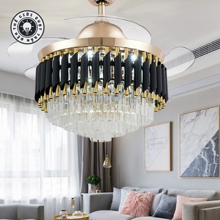 Quạt trần đèn pha lê vàng đen Thegioiquattranden 6 cấp độ gió 3 chế độ đèn kèm khiển trang trí phòng sang trọng hiện đại