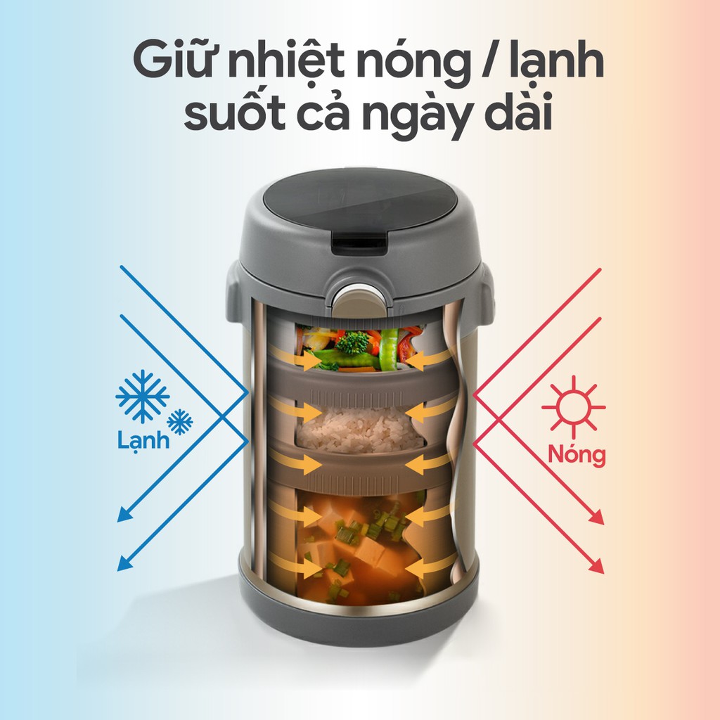 Bộ hộp cơm giữ nhiệt 2GOOD Màu Vàng  - Kèm Muỗng và Đũa Inox 304