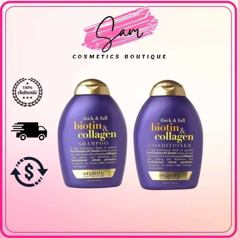Bộ dầu gội xả kích thích mọc tóc OGX Biotin & Collagen Thick & Full của Mỹ 385ml