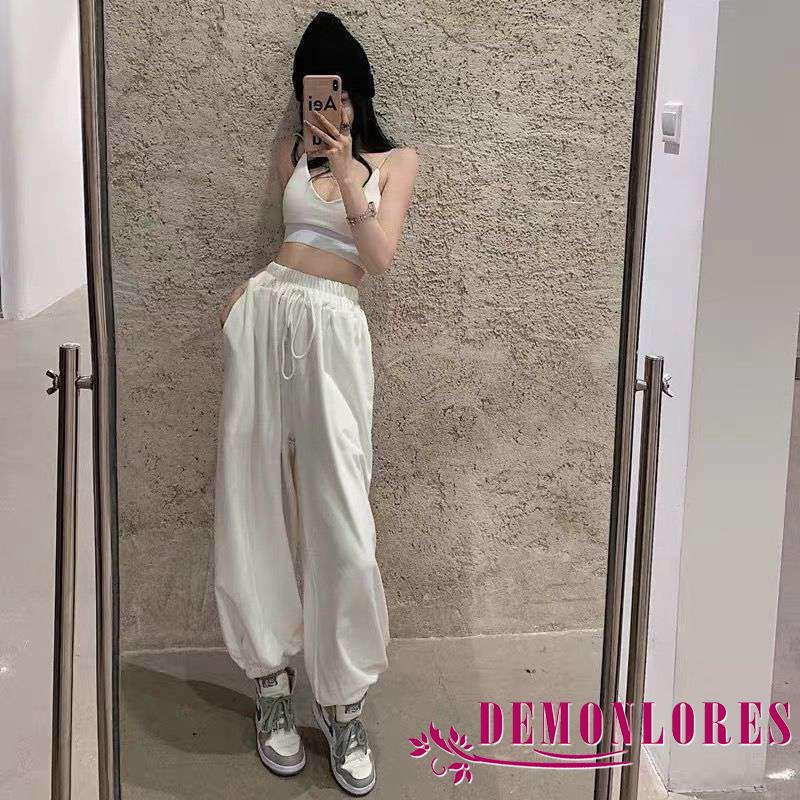 Bộ Áo Hai Dây Hở Lưng + Quần Dài Eo Cao Dáng Rộng Thời Trang Cho Nữ