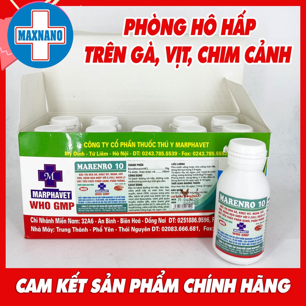 Hộp 50ml MARENRO 10 lọ Chuyên dùng cho gà đá, chim cảnh, thú cảnh, thỏ con