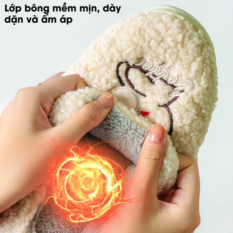 Dép lông nam nữ cao cấp đi trong nhà văn phòng thời trang, dép bông đế cao su nhẹ chống trơn trượt