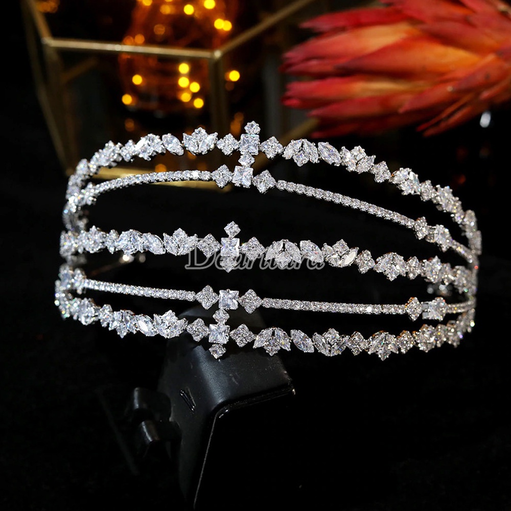 Băng đô nhiều lớp đính đá Zircon phong cách Âu Mỹ