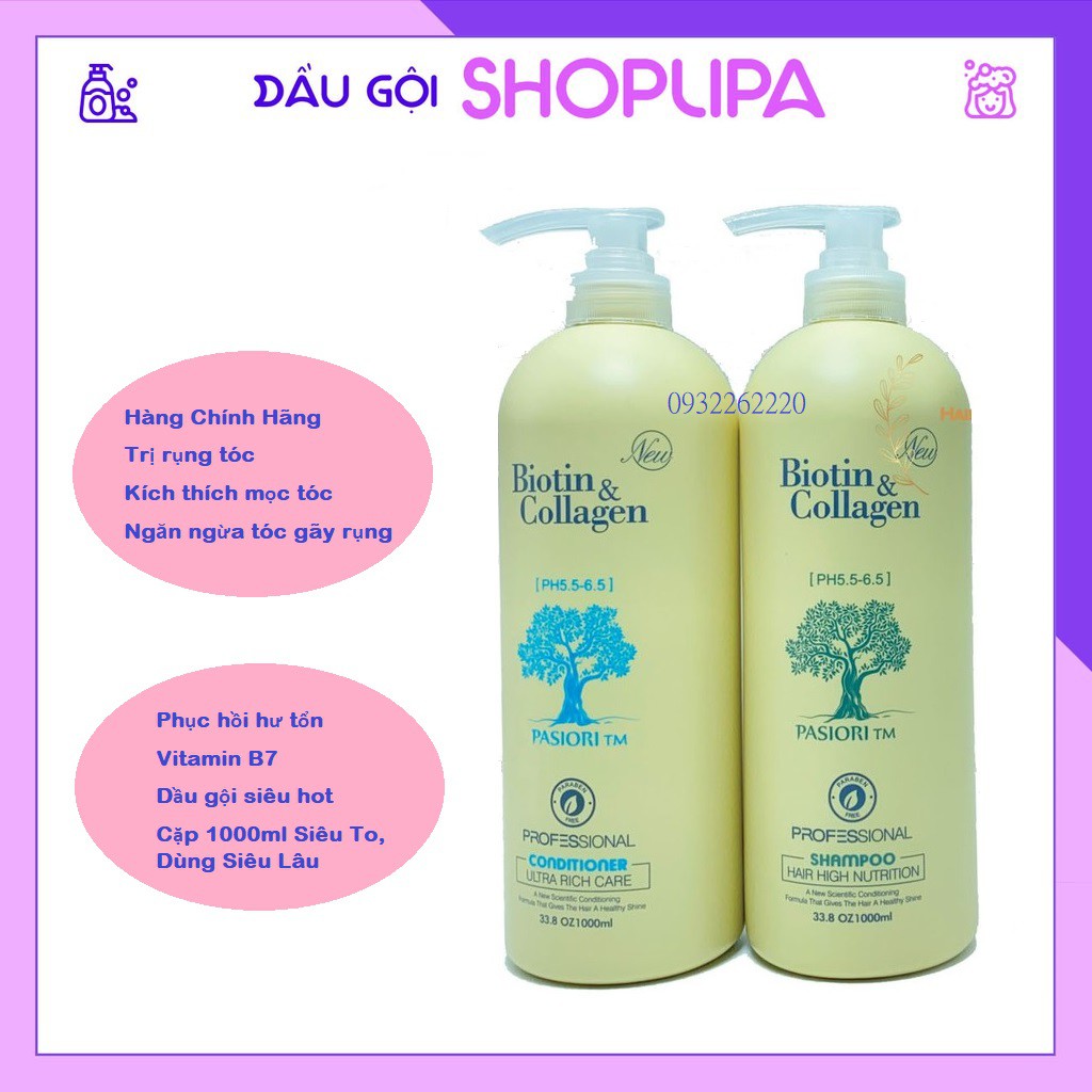Bộ Dầu Gội Xả Biotin Collagen trắng 500ml-1000ml SHOPLIPA