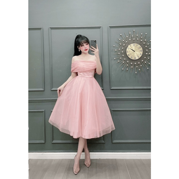 (FREE SHIP) ĐẦM XÒE LƯỚI DỰ TIỆC SANG CHẢNH HÀNG THIẾT KẾ KHOE VAI TRẦN SEXY PU VALENTINNA