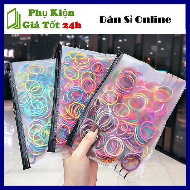 Set 100 chun cột tóc trơn nhiều màu cho bạn gái