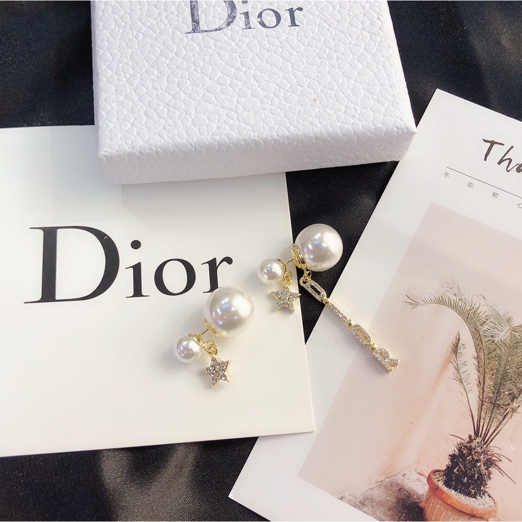 Dior Hoa Tai Dáng Dài Hình Ngôi Sao Năm Cánh Đính Đá Và Ngọc Trai Thời Trang