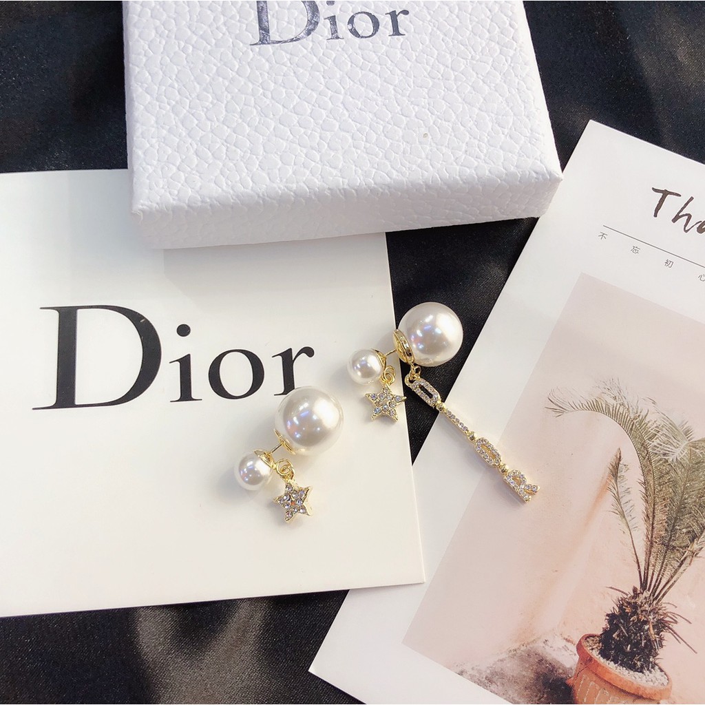 DIOR Cặp Bông Tai Thời Trang Bằng Hợp Kim Có Đính Đá Đầy Cá Tính