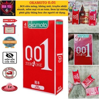 Bao cao su Okamoto 0.01mm siêu mỏng nhất thế giới hộp 4 cái [MUA 1 TẶNG 1]