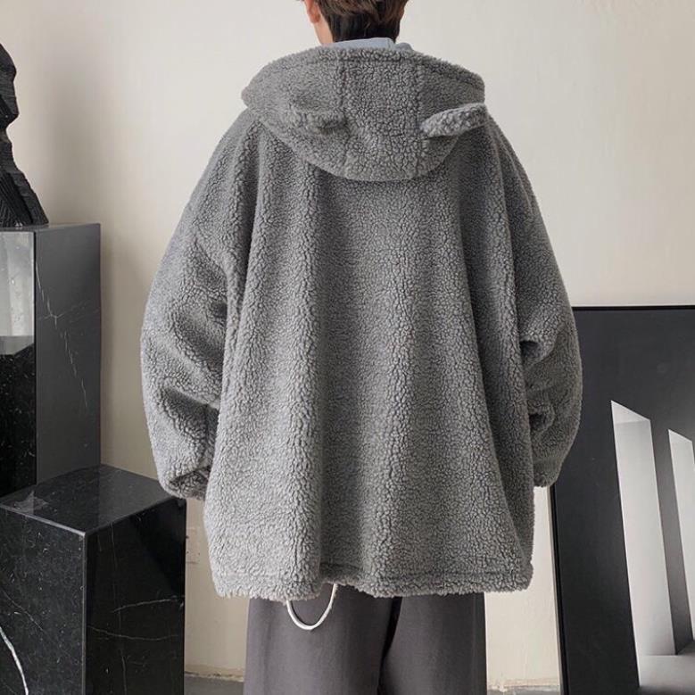 Áo Khoác Tai Gấu Xám Hot Trend Phong Cách Unisex Nam Nữ- Áo Khoác Kéo Khoá Ulzzang