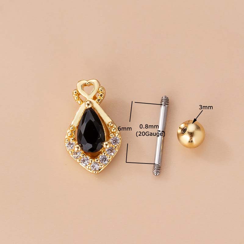 1 Khuyên Xỏ Sụn Tai Bằng Thép Đen Zircon 6mm 20Gauge