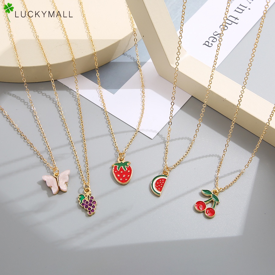 Set 5 Vòng cổ Mạ Vàng Mặt Hình Trái Cây Và Bướm Đơn Giản