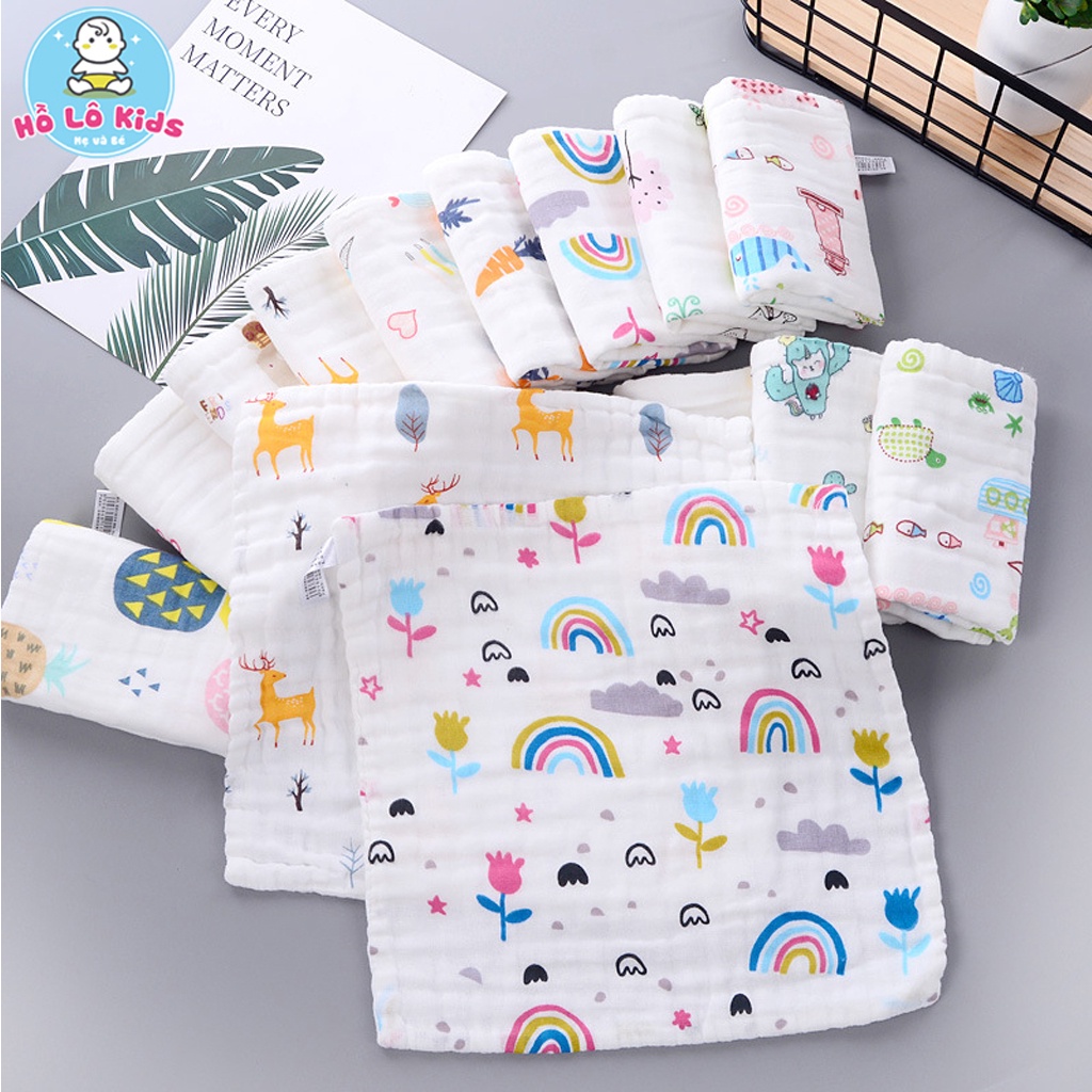 Khăn Xô 6 Lớp cho bé khăn sữa họa tiết đáng yêu, ngộ nghĩnh 25 x 25 cm Hồ Lô Kids