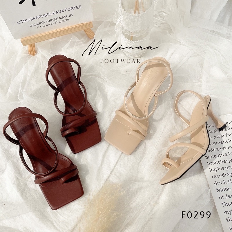 GIÀY CAO GÓT NỮ SLINGBACK 7P 2 DÂY NGANG XỎ NGÓN F0299