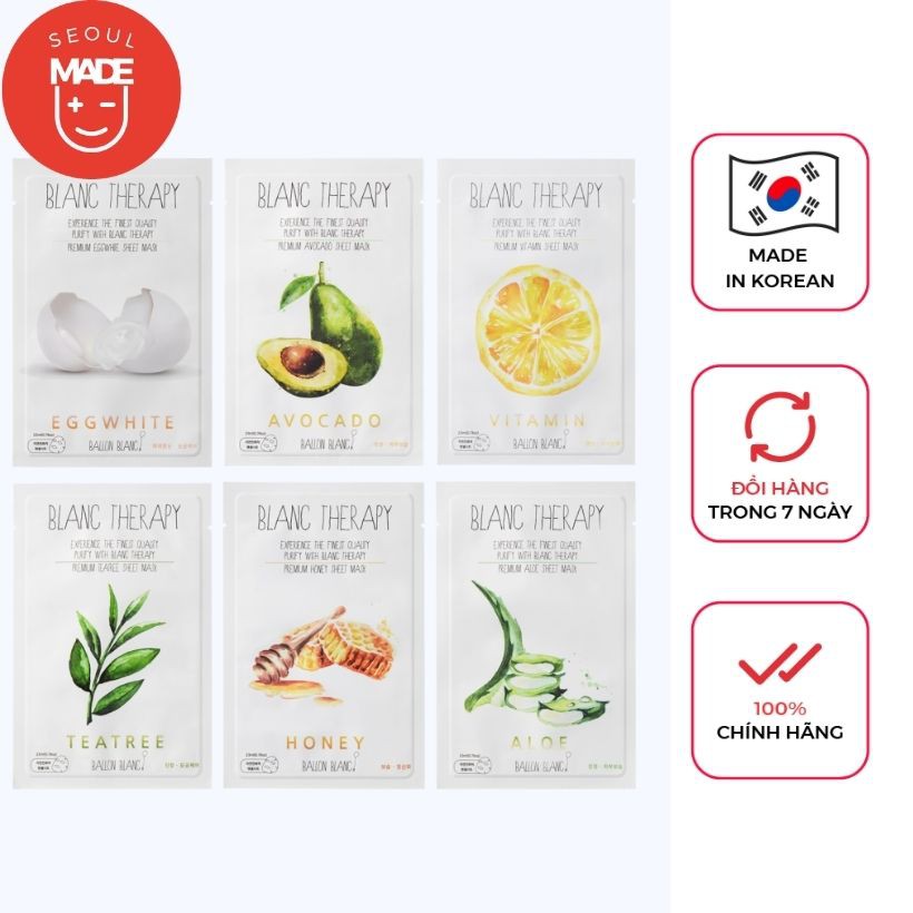 Mặt nạ giấy Ballon Blanc dưỡng da chuyên sâu 23ml Hàn Quốc SeoulMade