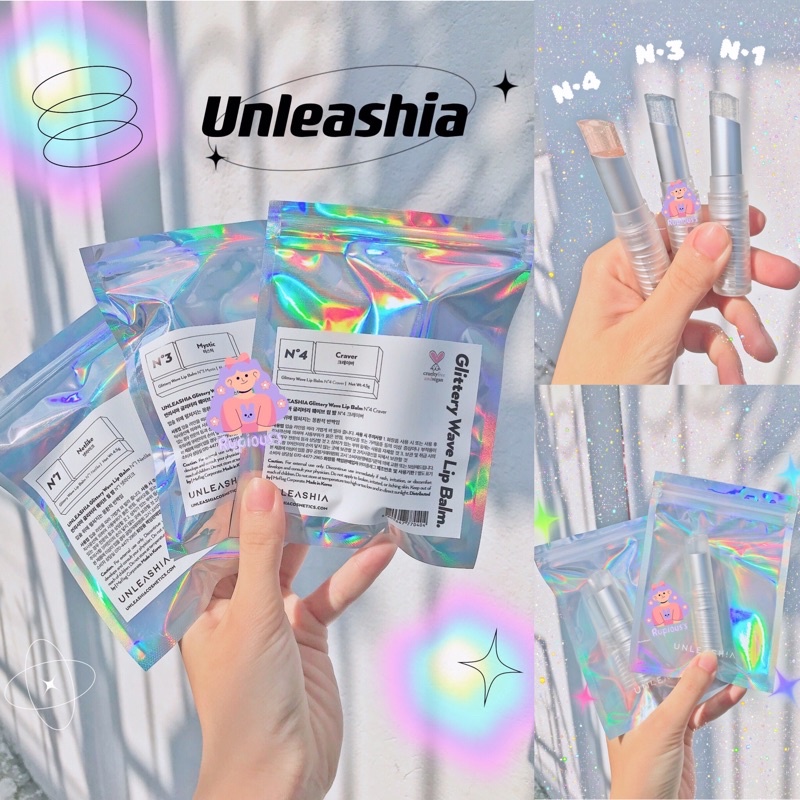 Son gió dưỡng ẩm môi thạch kim tuyến Unleashia Glittery Wave Lip Balm có màu/không màu