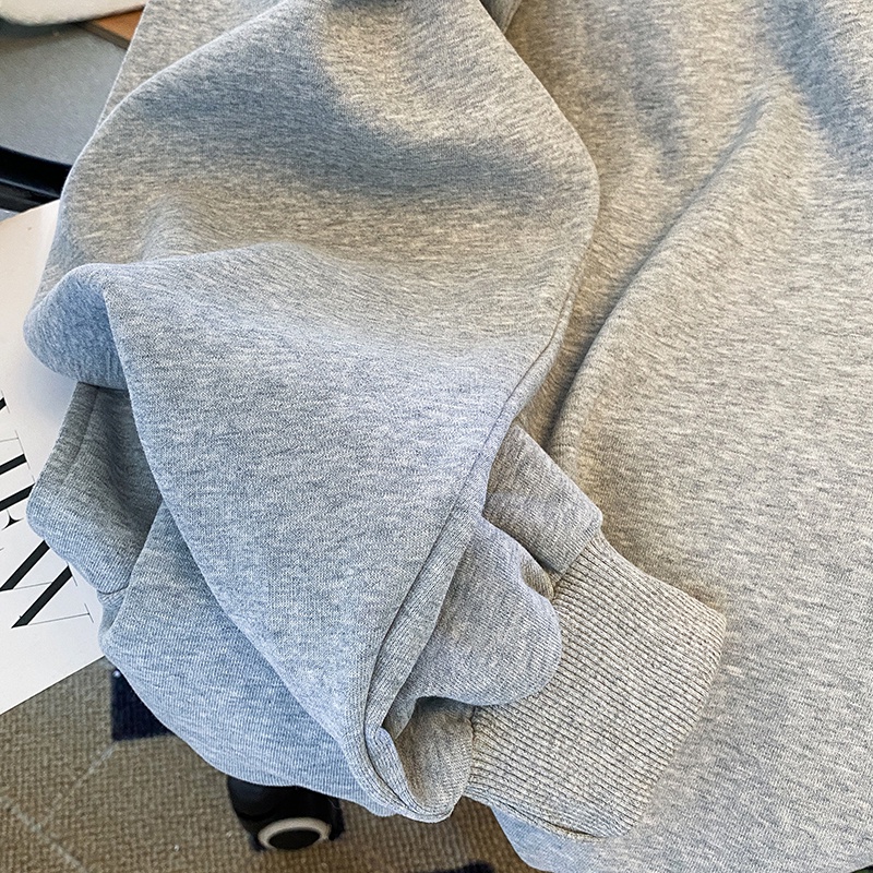 Áo Thun Tay Dài Có Dây Kéo Form Rộng Theo Phong Cách Preppy Dễ Phối Đồ