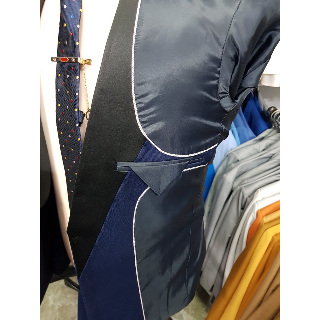 Bộ vest nam màu xanh navy chất vải cotton nhập khẩu dày mịn