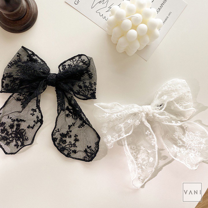 Cột Tóc Vòng Thun Đính Nơ Lớn Vải Lưới Thêu Ren Mỏng Nữ Tính Tiểu Thư - Vani Store [PKT00156]