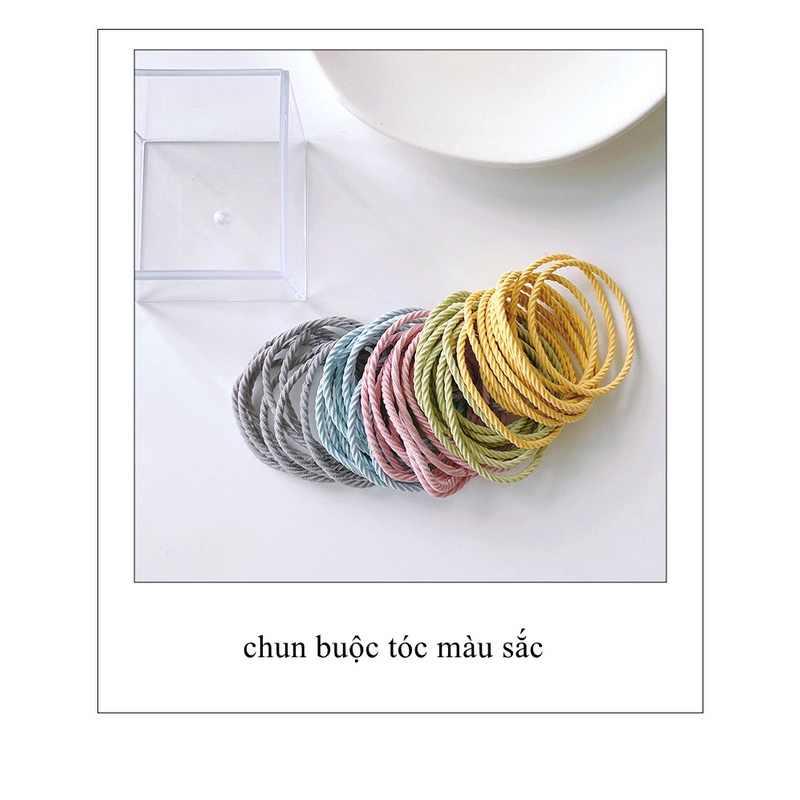 Hộp Mica 50 sợi thun cột tóc Hàn Quốc du lịch siêu dễ thương