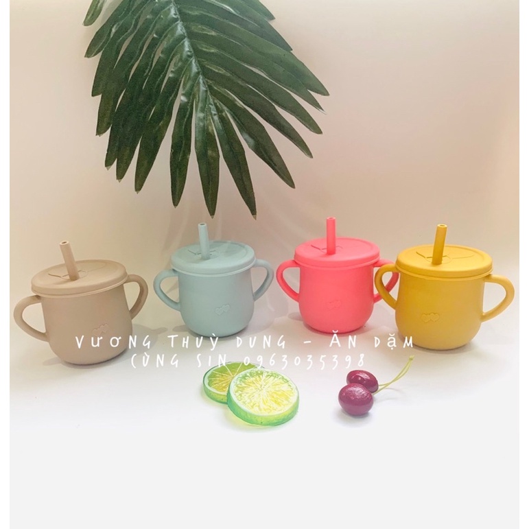 Set cốc tập hút kèm bát gấu silicon cho bé ăn dặm