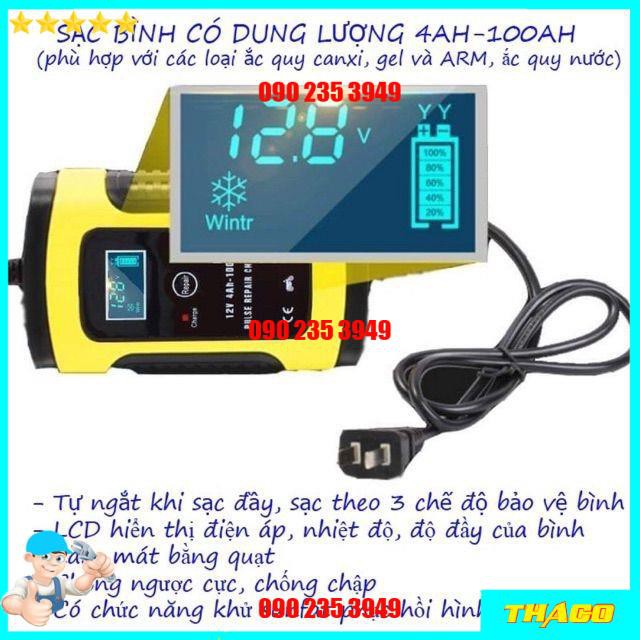 Bộ sạc bình acquy tự ngắt 12v 100ah -Máy sạc bình ắc quy 12v/24v 150ah cho xe máy ô tô chính hãng Foxsur QE022