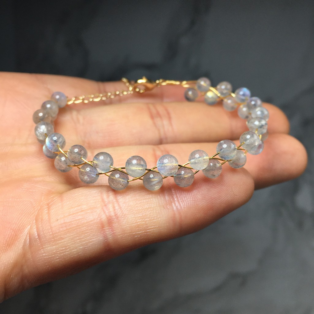 Vòng Tay Đá Mặt Trăng Tự Nhiên 14k Màu Xanh Dương / Vàng